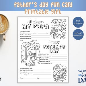 All About My Papa Coloring Page – Father’s Day Printable Gift from Kids – Interview, Questionnaire, Card – Instant Download PDF JPG