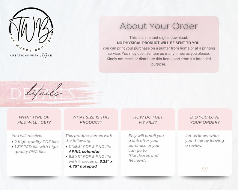 April 2026 Calendar and Notepad Printable (PDF &amp; PNG) - Etsy New Zealand