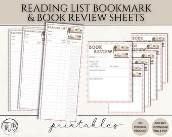Pastel Reading List Bookmark & Book Review Sheets (Digital Download)