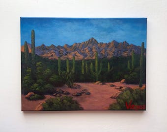 Original Desert Landscape Painting: 12x16 inch | Mountain Valley Acrylic Art