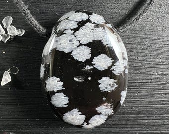 Snowflake Obsidian Pendant Black White | Protection Necklace | Capricorn Zodiac | Root Chakra
