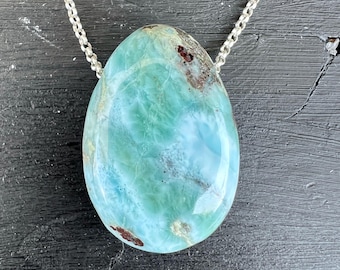 Gebohrter Larimar-Anhänger, echter dominikanischer Pektolith, 1,2 Zoll