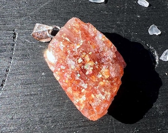Confetti Sunstone Pendant 0.9" Delicate Natural Stone Jewelry with solid Sterling Silver Loop