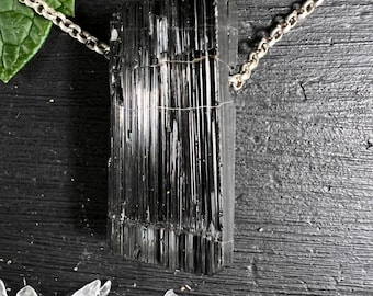 Black Tourmaline Crystal Pendant 26mm | raw and untreated drilled Schorl