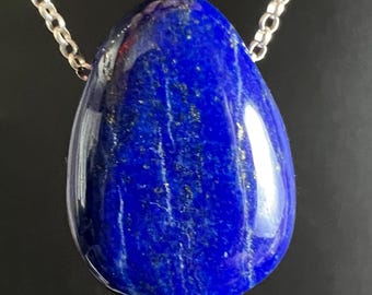 Lapis Lazuli Teardrop Pendant | Royal Blue with Pyrite | Sterling Silver Chain Option