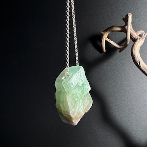 Green Calcite Pendant Necklace | Drilled Raw Stone Necklace with Cord or Silver Chain