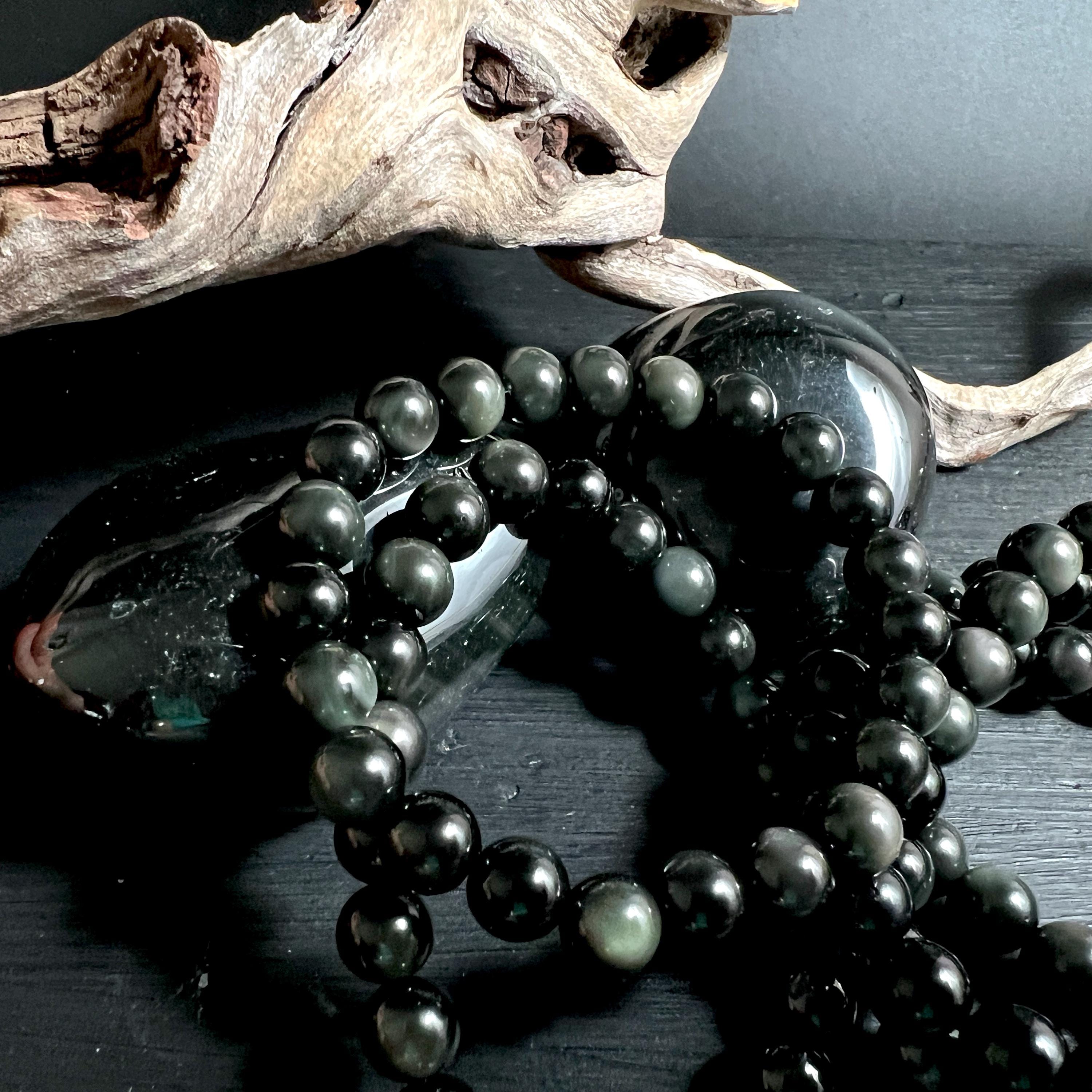 レインボーオブシディアンブレスレット | 8mmラウンドビーズ、蠍座