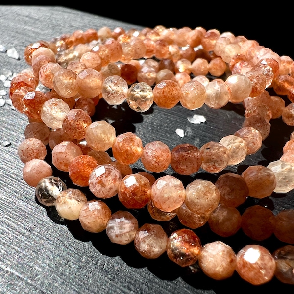 Orange Sunstone Bracelet Faceted | Glittering AAA Beads | 4-5mm | India | 925 Gift