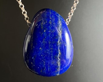 Lapis Lazuli Teardrop Pendant | Royal Blue with Pyrite | Sterling Silver Chain Option