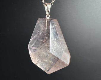 Rock Crystal Pendant Fluorite Inclusion | UV Reactive Rainbow | Pink Glow | 925 Silver | Brazil
