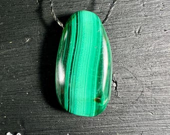 Drilled Malachite Pendant 36mm Green Gemstone with adjustable cord