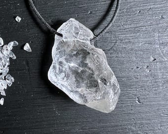 Raw Quartz Pendant Necklace | Natural Clear Quartz | Minimalist Crystal Style