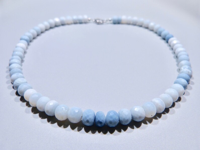 Blue Opal Necklace 16.5/'/' faceted genuine Opal Peruvian gradient colors denim blue jewelry