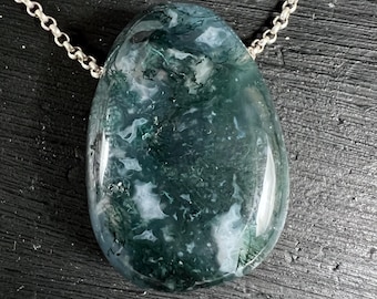 Green Moss Agate Pendant, drilled Pendant Necklace