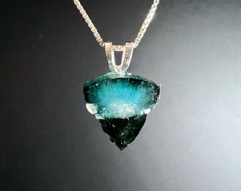 KLEIN! Indicoliet hanger 14 mm | Delicate ketting met blauwgroene toermalijnschijf en 925 zilveren lus