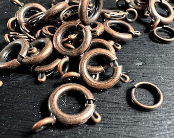 Koperen veersluiting 10 mm | Antieke afwerking | Massief koperen onderdelen | Set van 10