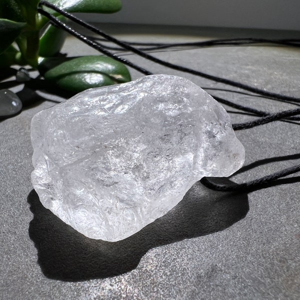 Raw Quartz Pendant side-drilled chunky Rock Crystal Necklace