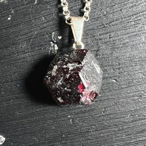 Raw Garnet Pendant | Small Almandine Crystal Necklace with 925 Silver Loop