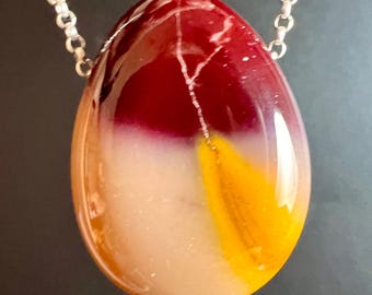 Mookaite Pendant Necklace | Burgundy Cream Yellow | Australian Jasper | 925 Silver or Cord