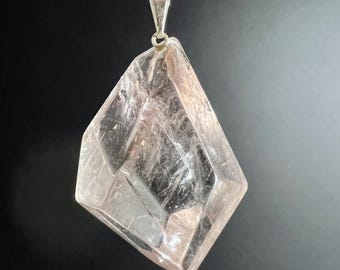 Rock Crystal Pendant Fluorite Inclusion | UV Reactive Rainbow | Pink Glow | 925 Silver | Brazil