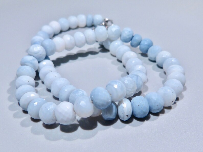 Blue Opal Necklace 16.5/'/' faceted genuine Opal Peruvian gradient colors denim blue jewelry