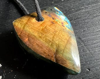 Sunset Labradorite Pendant | Orange-Blue Fire Flash Pendant from Madagascar | Cancer Zodiac Crystal
