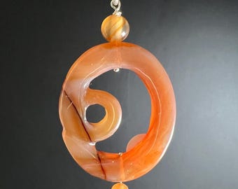 Carneool hanger, gesneden cirkel ovaal | Kies A, B, C | 925 sterling zilver | Sacraal chakra