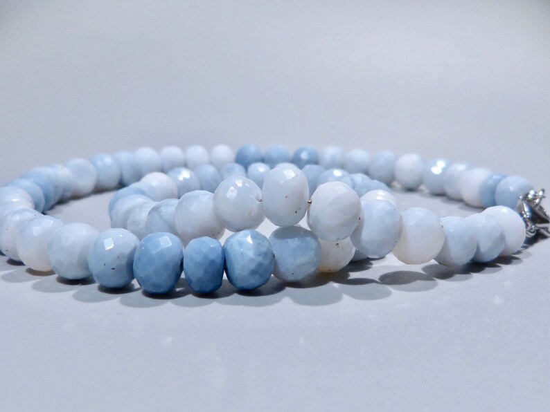 Blue Opal Necklace 16.5/'/' faceted genuine Opal Peruvian gradient colors denim blue jewelry