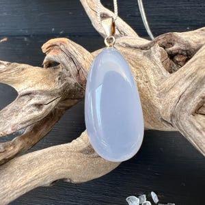 Small Blue Chalcedony Pendant 1.4&quot; AAA Quality pure and natural Blue Agate Pendant oval, flat shaped