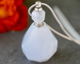 Blue Chalcedony Essential Oil Necklace | Gemstone Bottle Pendant | Aromatherapy Jewelry | Spiritual Self Care Gift