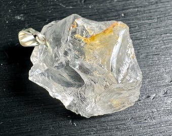 Golden Quartz Pendant Raw | Chunky Hematoid Crystal | Silver Plated Loop | Solar Plexus | Leo Zodiac