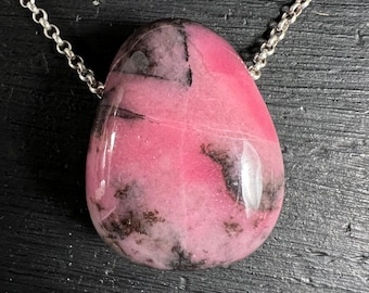 Rhodonite Pendant Pink Black | Heart Chakra Necklace | Top Grade Madagascar | Self-Love Gift