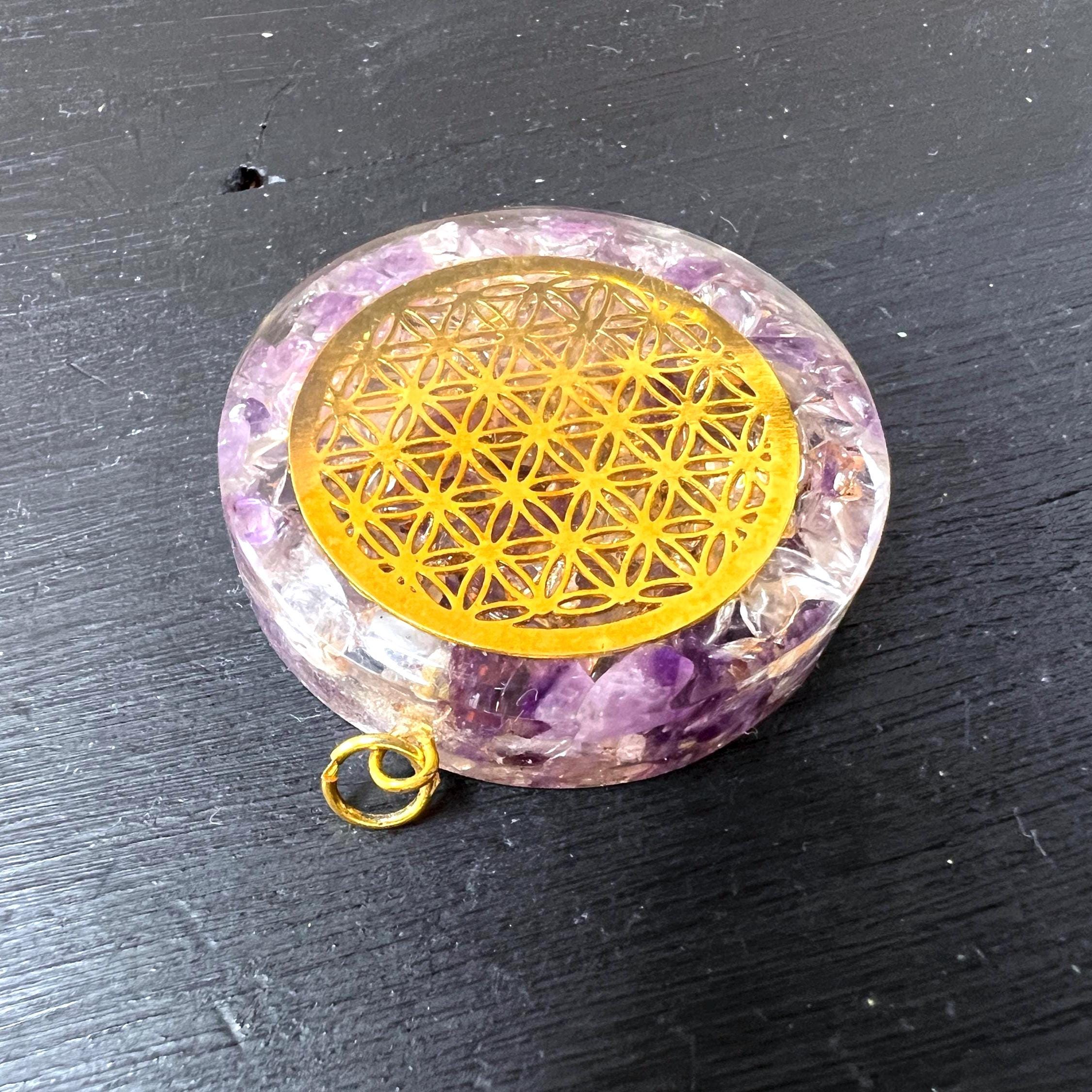 フラワーオブライフ　オルゴナイト訳あり フラワーオブライフ オルゴナイト訳あり オルゴナイト アメジスト