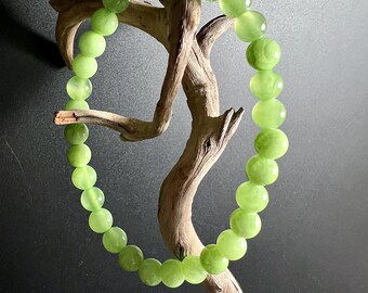 Green Calcite Bracelet 6mm | Lime Green Crystal Stretch | Heart Chakra