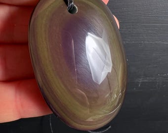 Regenboogobsidiaan hanger | Paarsgouden glans kristal | Natuurlijk vulkanisch glas | Beschermende steen