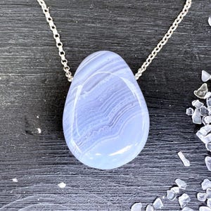 Blue Chalcedony Pendant 1.1 inches drilled Blue Lace Agate Necklace