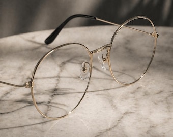Classic Style Oval Metallic Metal Clear Lens Glasses - Large Fashion Thin Frames