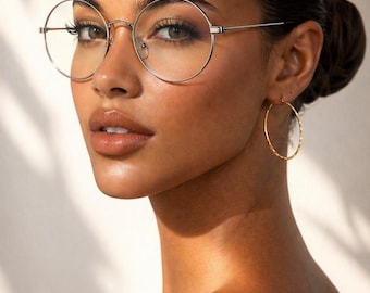 Classic Style Round Metallic Blue Light Glasses| Thin Lightweight Metal Frames-60MM Lens