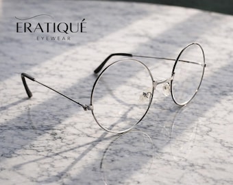 Vintage Style Silver Metal Blue Light Glasses – Round Minimalist 55MM Frames- Screen Protection