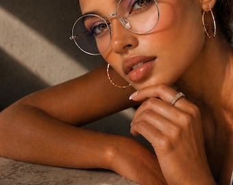Vintage Style Metallic Round Metal Clear Lens Glasses| Thin Lightweight Glasses-60MM Lens