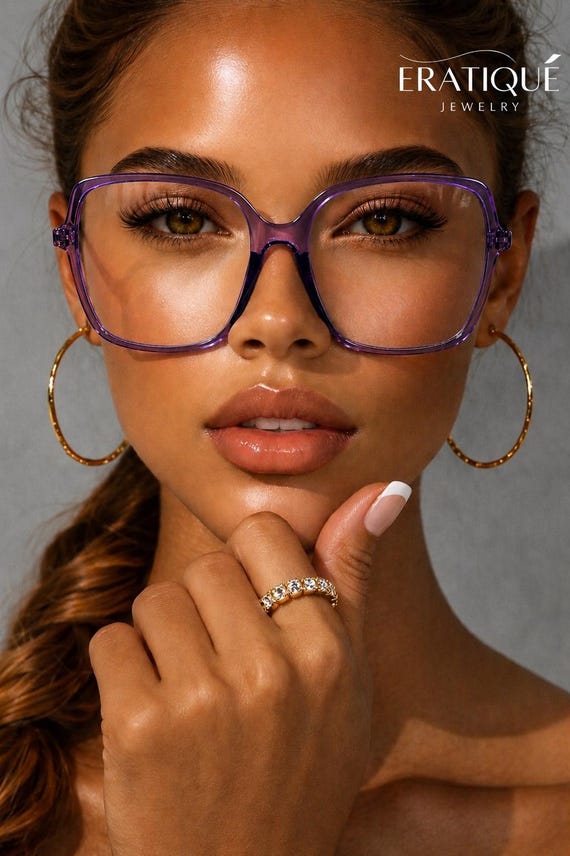 Huge Purple Transparent Clear Lens Glasses| Ultra Lighweight Aesthetic Fashion Frames