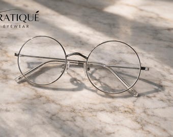Vintage Style Round Metallic Blue Light Glasses| Thin Lightweight Metal Frames-60MM Lens