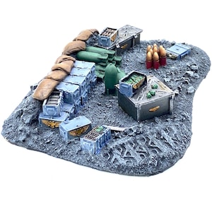 Ammo Dump Terrain | Grimdark Ammo Supply Post | 28mm Sci-Fi Wargaming Objective | Resin Base | Tabletop Diorama Piece | Ruins City Fight