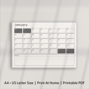 Calendrier minimaliste 2025 - Imprimable en téléchargement numérique | Design moderne, épuré et simple pour le bureau à domicile