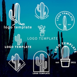 Wüstenkaktus Logo Vorlagen | Bearbeitbare .AI, .SVG, .EPS Dateien | Anpassbare Natur Designs | Sofort Download
