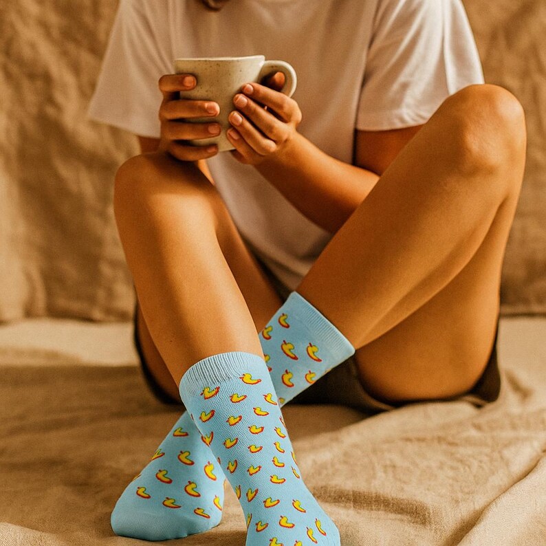 Blue Rubber Duck Crew Socks – Cute Pool Float Pattern – Whimsical and ...