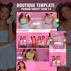 Pink Shopify Theme | Boutique Website Template | Trendy Clothing Store | Y2K Aesthetic Brand Design + Canva Banners