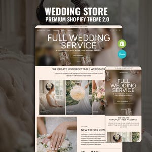 Shopify-thema voor een weddingplanner | Website-sjabloon voor trouwservices | Ontwerp voor een bruidsbedrijf | Elegante boekingswebsite + Canva-banners