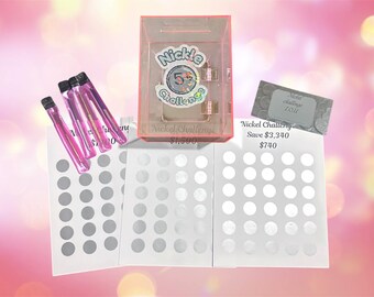 Pink Nickel Savings Challenge Lockbox | Acrylic, Scratch-Off Tracker, 3,340 Dollars Goal