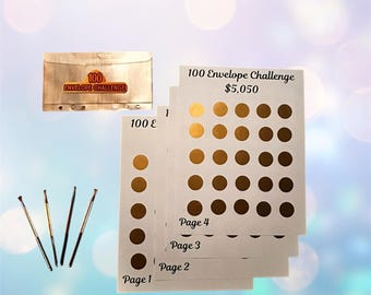 100 Envelope Challenge Kit – Save 5,050 Dollars, Gold, Silver and Holographic Stickers